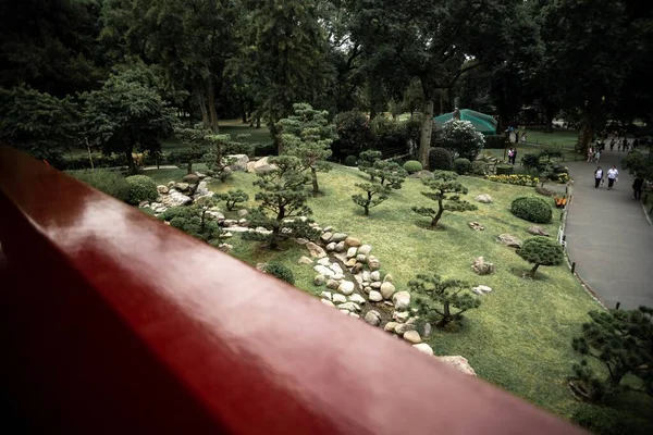 晴れた日にはブルックリン植物園の日本庭園の高角度ショット — ストック写真