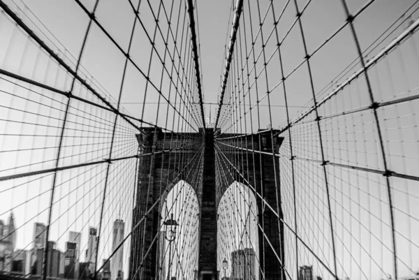 Снимок Бруклинского Моста Оттенках Серого Нью Йорке — стоковое фото