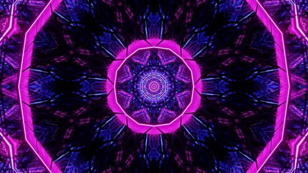 Graphic Illustration Purple Neon Lights Symmetrical Mandala Shape Black Background — Stock Photo, Image