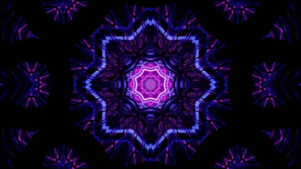 Ilustración Digital Luces Neón Púrpura Forma Mandala Simétrica Sobre Fondo — Foto de Stock