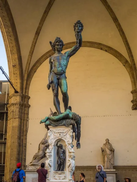 Florence Italy Jul 2019 Statue Perseus Square Signoria Tower Arnolfo — Stock Photo, Image