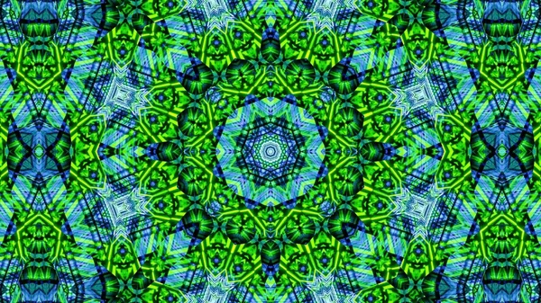 Una Ilustración Gráfica Luces Neón Verdes Azules Formas Simétricas — Foto de Stock