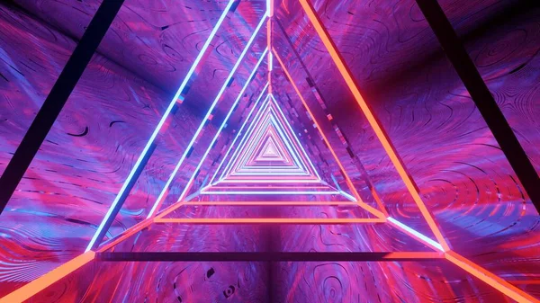 三角形の形でクールなトリッピー未来の廊下の3Dレンダリング — ストック写真