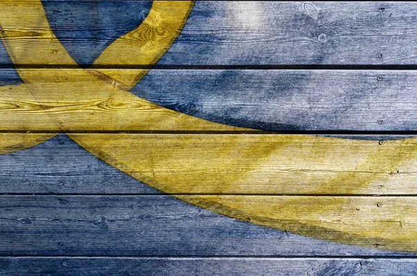 Montage Zweedse Vlag Houten Planken Gele Blauwe Achtergrond Nationale Feestdag — Stockfoto
