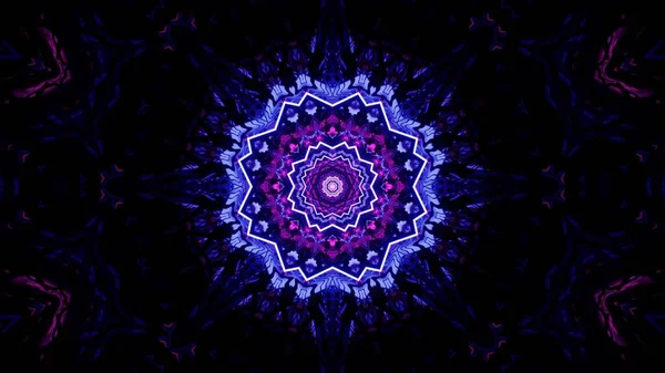 Siyah Arkaplanda Simetrik Mandala Şeklinde Mor Neon Işıkların Dijital Bir — Stok fotoğraf