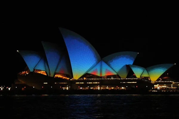 Sydney Australie Juin 2016 Opéra Nuit Avec Projection Art Autochtone — Photo