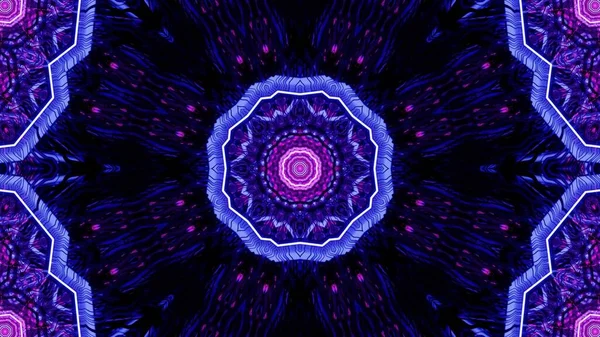 Una Ilustración Gráfica Luces Neón Púrpura Forma Mandala Simétrica Sobre — Foto de Stock