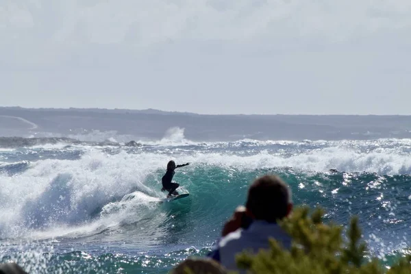 Lanzarote Espanha Abr 2019 Sessão Surf Ponto Surf Santa Ilha — Fotografia de Stock