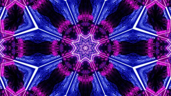 Graphic Illustration Purple Neon Lights Symmetrical Mandala Shape Black Background — Stock Photo, Image