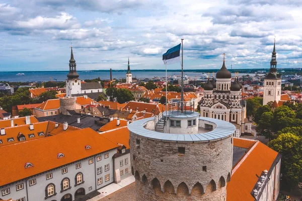 Tall Hermann Omgeven Door Gebouwen Een Bewolkte Lucht Tallinn Estland — Stockfoto