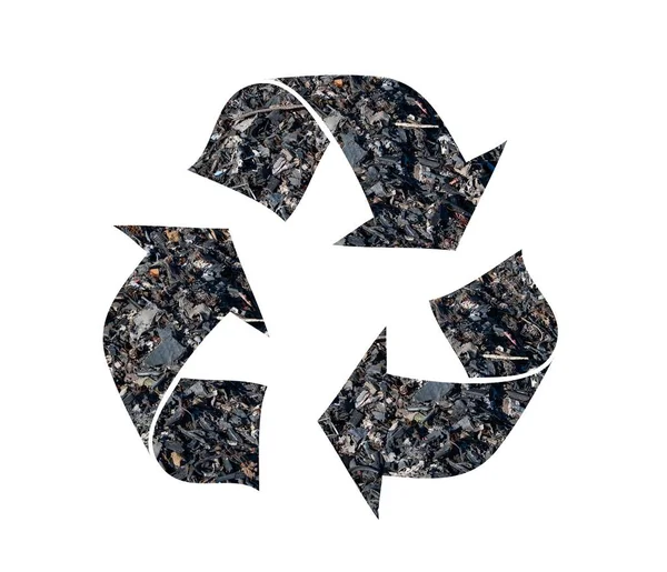 Símbolo Reciclagem Formado Partir Resíduos Isolados Fundo Branco Ambiental Conceito — Fotografia de Stock