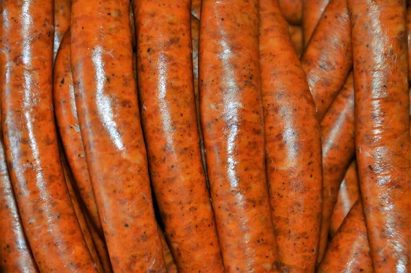 Closeup Shot Sausages Next Each Other — Stock Photo, Image