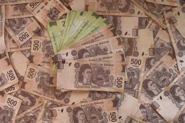 Une Prise Vue Aérienne Billets 500 200 Pesos Pile — Photo
