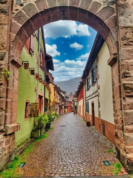 Krásná Středověká Ulice Alsasku Francie Německo Oblast Evropa — Stock fotografie