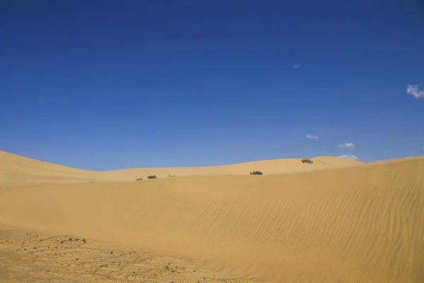Καφέ Άμμος Στην Έρημο Κάτω Από Τον Γαλάζιο Ουρανό — Φωτογραφία Αρχείου