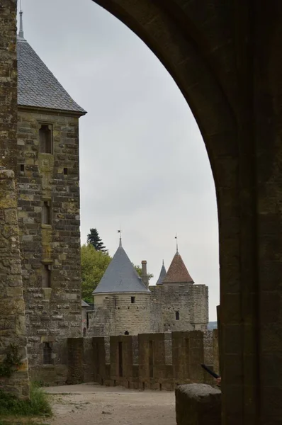 Vertikální Citát Carcassonne Francouzském Carcassonne — Stock fotografie