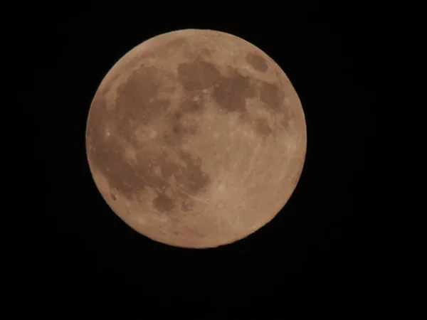 Uma Lua Castanha Cheia Céu Negro Noite — Fotografia de Stock