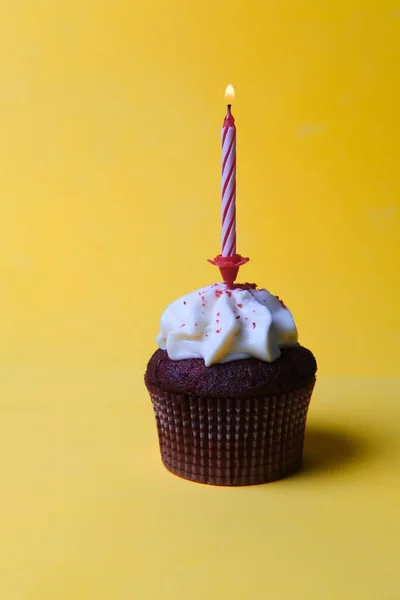 Een Verticaal Close Shot Van Een Chocolade Cupcake Met Witte — Stockfoto