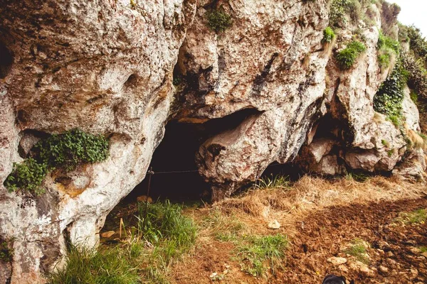 Una Vista Mística Una Cueva Cubierta Verde Luz Del Día —  Fotos de Stock