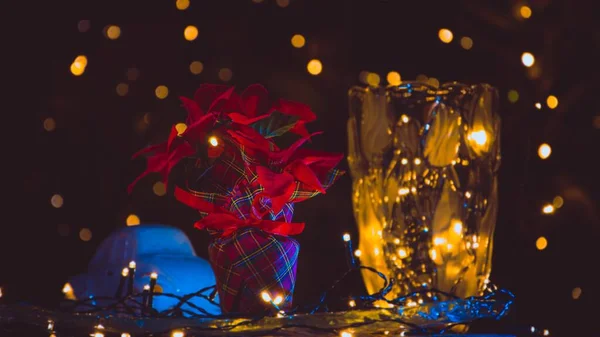Detailní Záběr Vánoční Výzdoby Světly — Stock fotografie