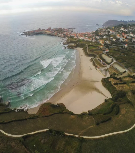 Vista Aérea Del Pueblo Costero Galicia España Drone Foto — Foto de Stock