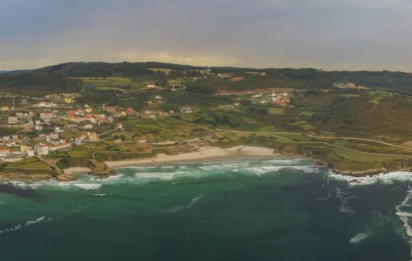 Vista Aérea Aldeia Costeira Galiza Espanha Drone Foto — Fotografia de Stock
