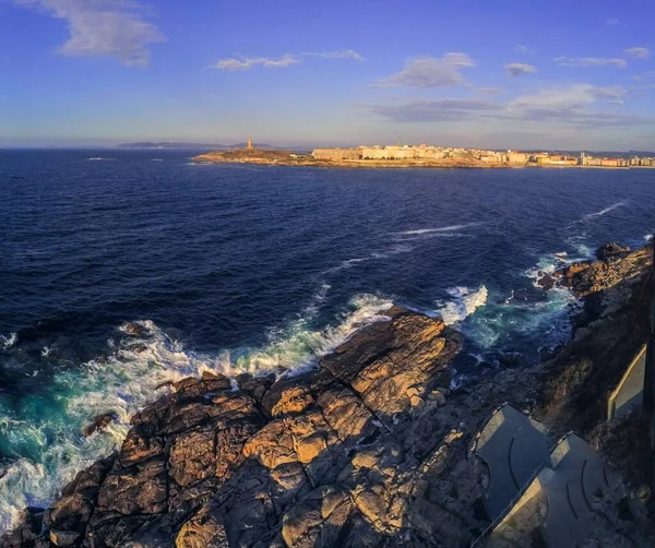 Anafila Coruna Kıyı Şehrindeki Hava Manzarası Galiçya Spanya Drone Fotoğrafı — Stok fotoğraf