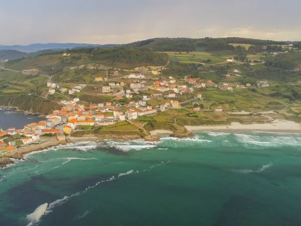 Letecký Pohled Pobřežní Vesnici Galicii Španělsko Fotografie Drone — Stock fotografie