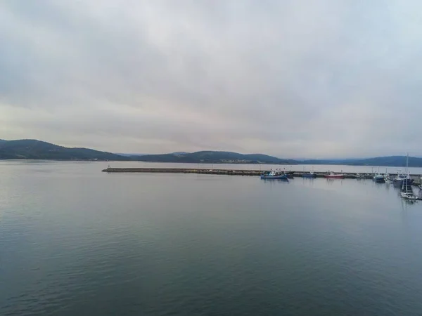 Galiçya Köyündeki Liman Manzarası Spanya Drone Görünümü — Stok fotoğraf