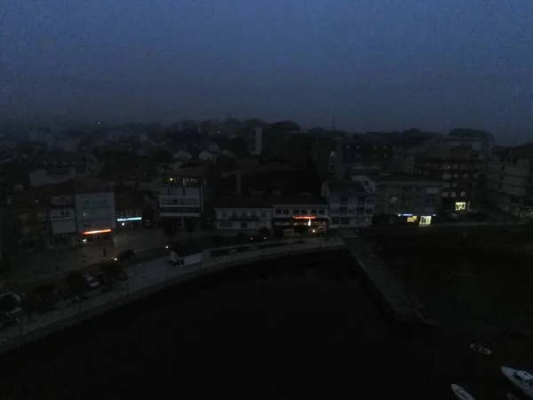 Geceleri Tekneli Liman Manzarası Drone Fotoğrafı — Stok fotoğraf