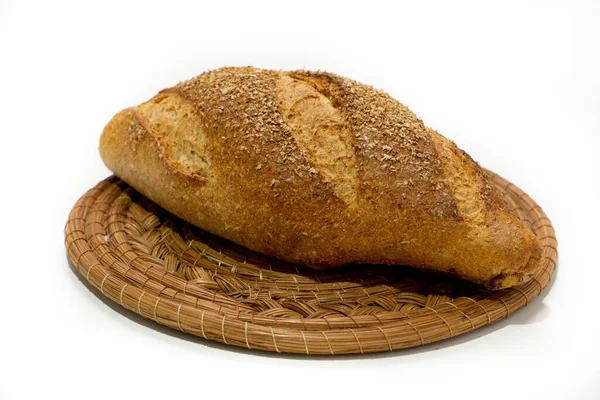 Eine Hochwinkel Aufnahme Von Brot Auf Einer Braunen Textur Isoliert — Stockfoto