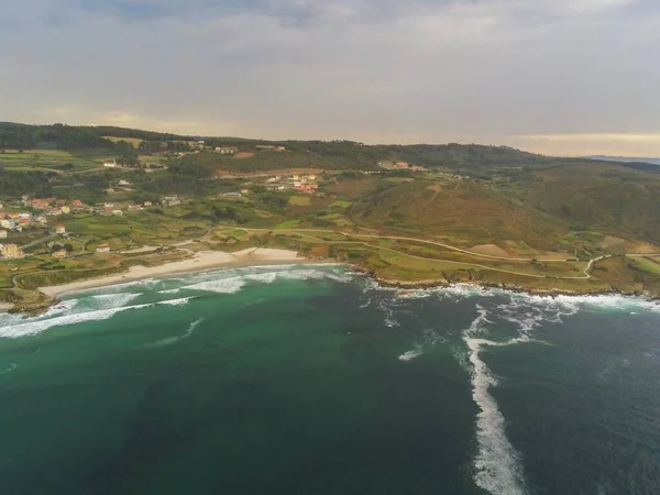 Galiçya Daki Kıyı Köyünün Havadan Görünüşü Spanya Drone Fotoğrafı — Stok fotoğraf
