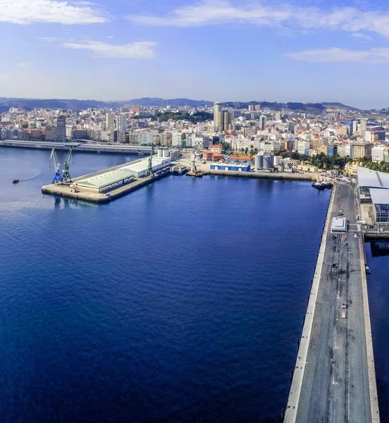 Coruna Vista Aerea Zona Portuale Galizia Spagna Drone Foto — Foto Stock