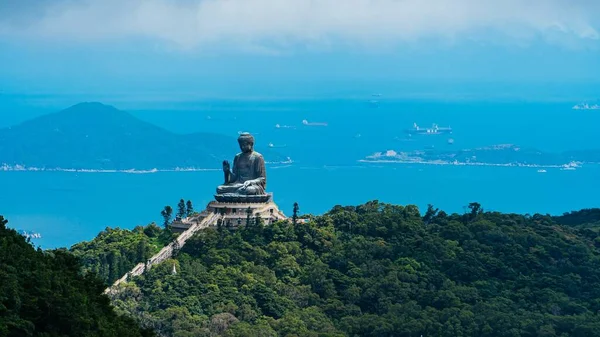 Veduta Aerea Dell Enorme Buddha Tian Tan Monastero Lin Hong — Foto Stock