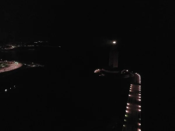 Coruna Geceleri Herkül Kulesinin Hava Görüntüsü Galiçya Ağrı Drone Fotoğrafı — Stok fotoğraf