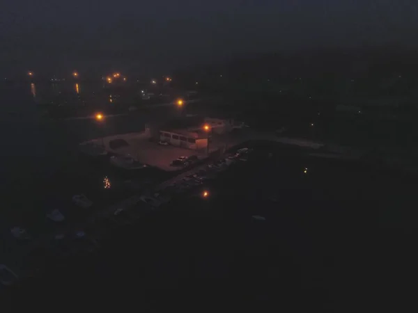 Vue Aérienne Port Avec Des Bateaux Nuit Photo Drone — Photo