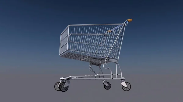 Rendering Shopping Cart Dark Blue Gray Background — Stock Photo, Image