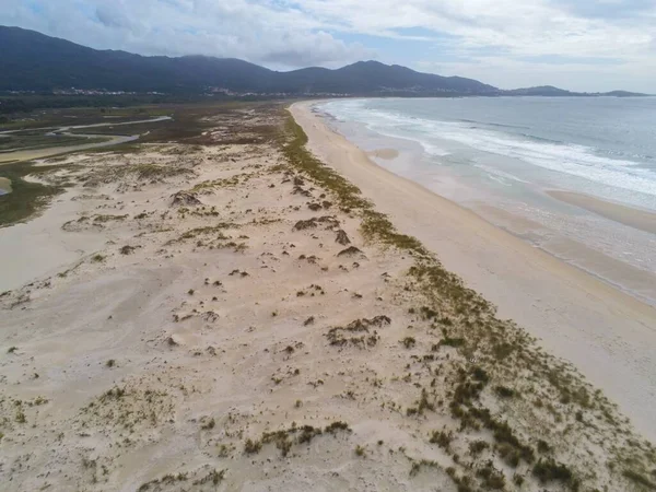 Hermosa Playa Arena Galicia España Drone Foto —  Fotos de Stock
