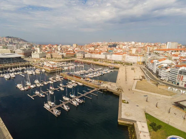 Coruna Letecký Pohled Oblasti Přístavu Galicie Španělsko Fotografie Drone — Stock fotografie