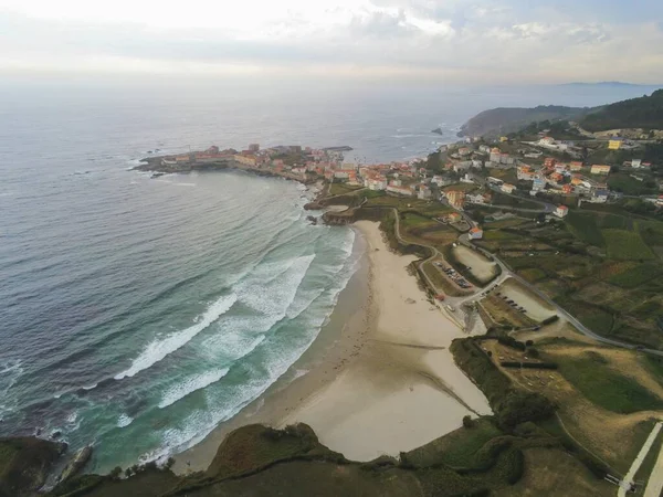 Vista Aérea Aldeia Costeira Galiza Espanha Drone Foto — Fotografia de Stock