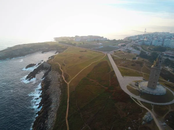 Coruña Vista Aérea Ciudad Costera Galicia España Drone Foto — Foto de Stock