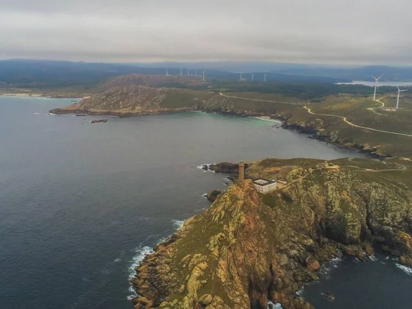 Klippiga Kusten Galicien Fyrområdet Cape Vilan Spanien Foto Drönare — Stockfoto