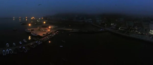 Вид Воздуха Гавань Лодками Ночью Фотография Дрона — стоковое фото