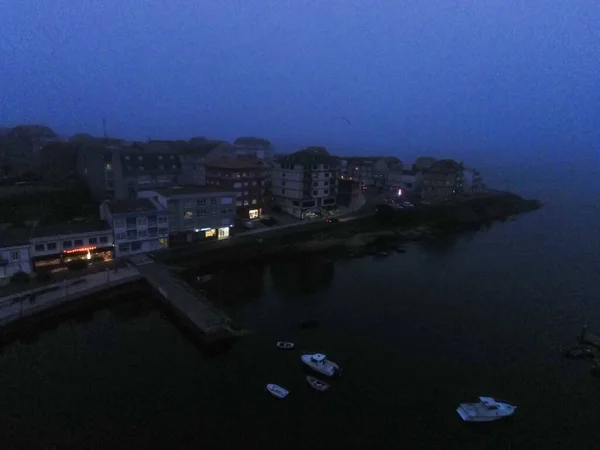 Vista Aérea Del Puerto Con Barcos Por Noche Drone Foto — Foto de Stock