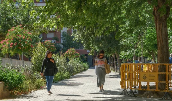 Barcelona Spagna 2020 Persone Strada Durante Carcere Covid Barcellona Spagna — Foto Stock