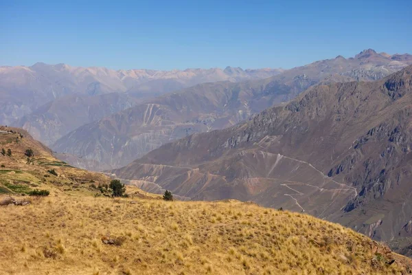 在阳光灿烂的日子里 阿雷基帕在秘鲁捕获了科尔察峡谷的风景 — 图库照片