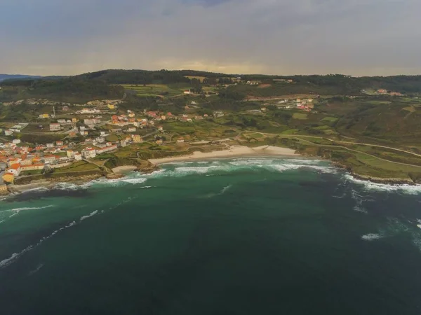 Galiçya Daki Kıyı Köyünün Havadan Görünüşü Spanya Drone Fotoğrafı — Stok fotoğraf