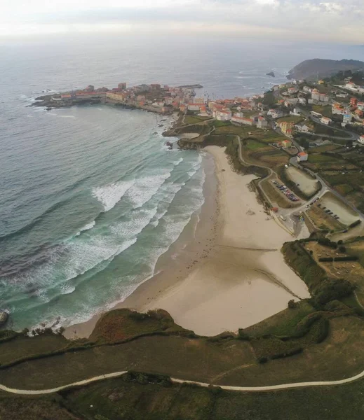 Vista Aérea Aldeia Costeira Galiza Espanha Drone Foto — Fotografia de Stock