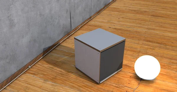現代的なインテリアデザインのキューブとランプの3Dレンダリング — ストック写真