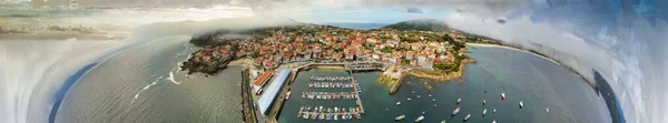 Vista Aérea Costa Galiza Porto Com Barcos Espanha Drone Foto — Fotografia de Stock